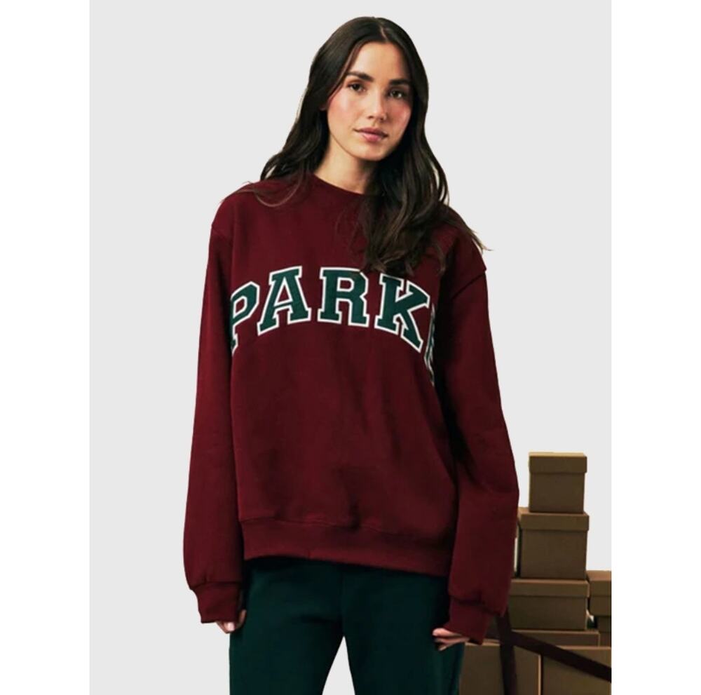 NWT PARKE Holiday Varsity Mockneck Sweatshirt Maroon & Forest Oversized Size XXL